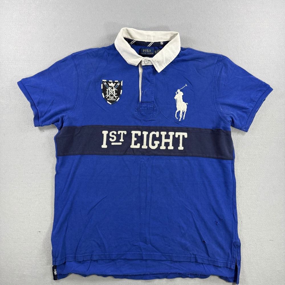 Polo Ralph Lauren Rugby Polo Shirt Mens XL Blue 1st Eight VIII Sculls Big Pony